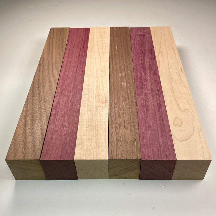 12" x 9" Walnut, Maple + Purpleheart Butcher Block Strip Pack