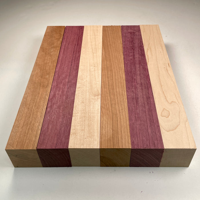 12" x 9" Maple, Cherry + Purpleheart Butcher Block Strip Pack