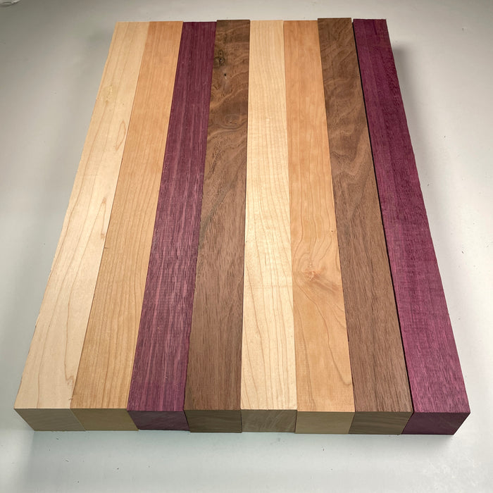 18" x 12" Walnut, Maple, Cherry + Purpleheart Butcher Block Strip Pack