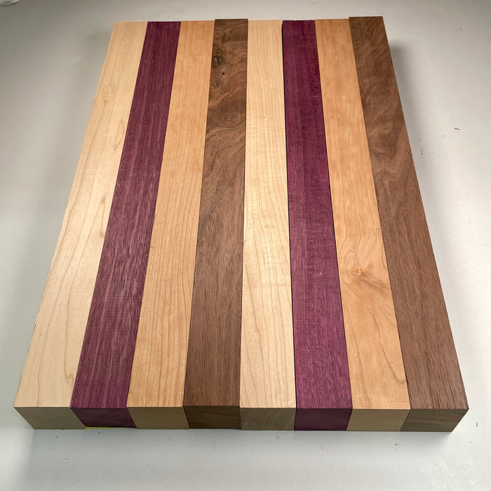 18" x 12" Walnut, Maple, Cherry + Purpleheart Butcher Block Strip Pack