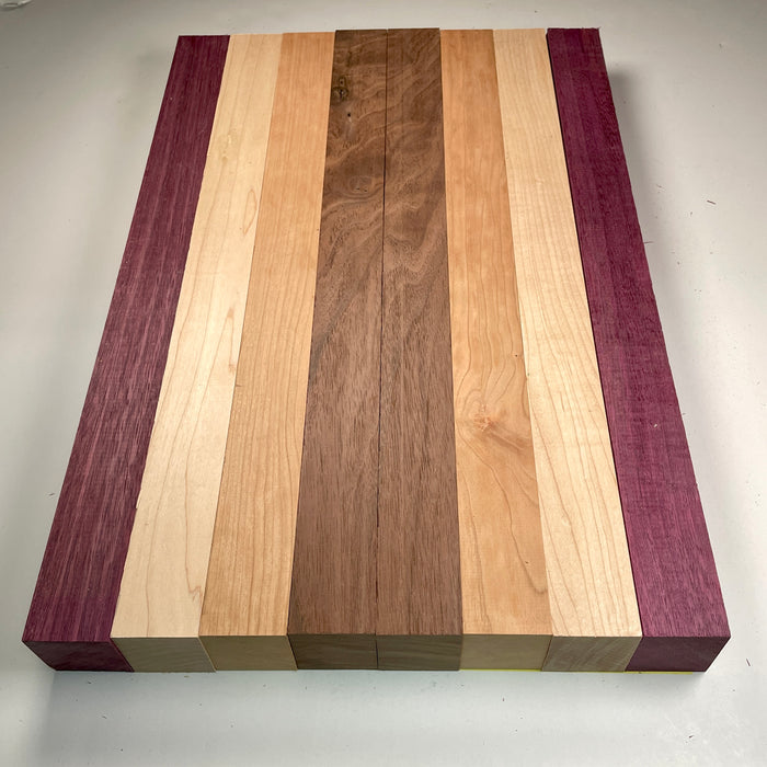 18" x 12" Walnut, Maple, Cherry + Purpleheart Butcher Block Strip Pack