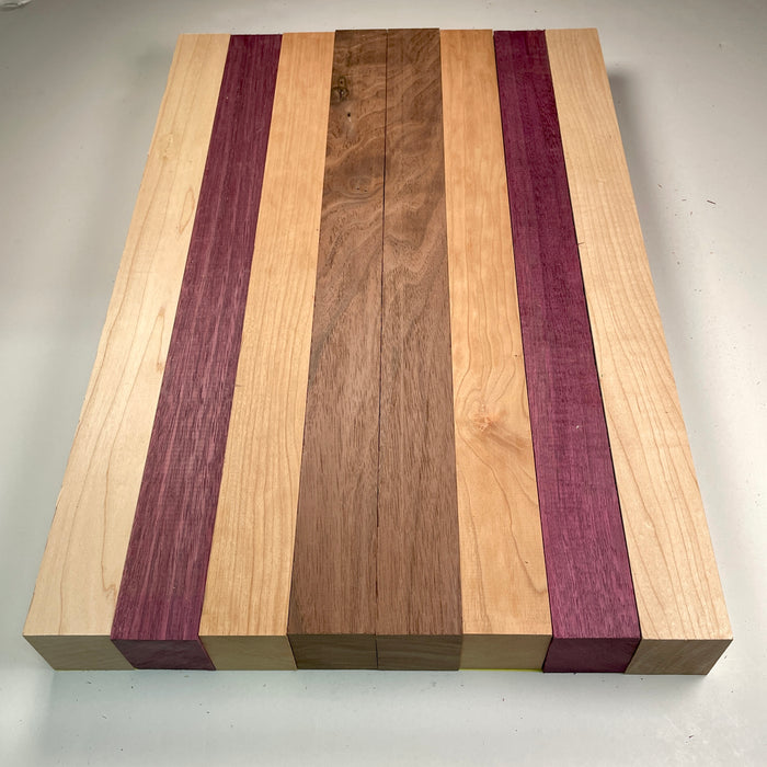 18" x 12" Walnut, Maple, Cherry + Purpleheart Butcher Block Strip Pack