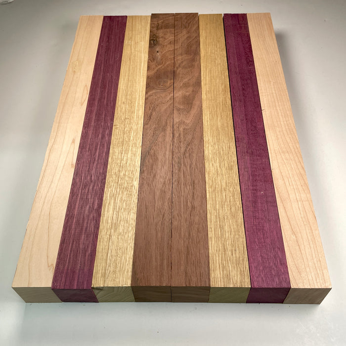 18" x 12" Walnut, Maple, Purpleheart + Black Limba Butcher Block Strip Pack