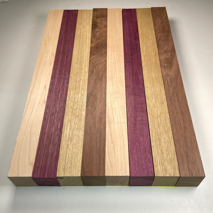 18" x 12" Walnut, Maple, Purpleheart + Black Limba Butcher Block Strip Pack
