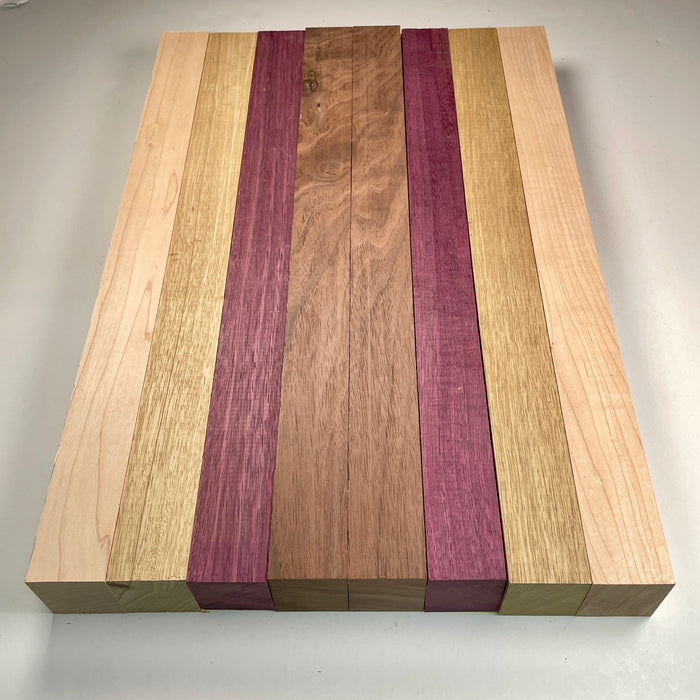 18" x 12" Walnut, Maple, Purpleheart + Black Limba Butcher Block Strip Pack