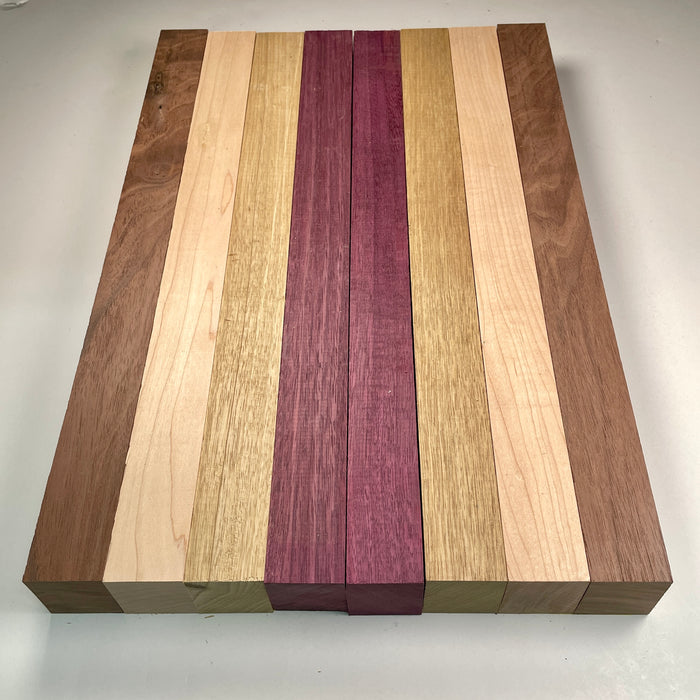 18" x 12" Walnut, Maple, Purpleheart + Black Limba Butcher Block Strip Pack