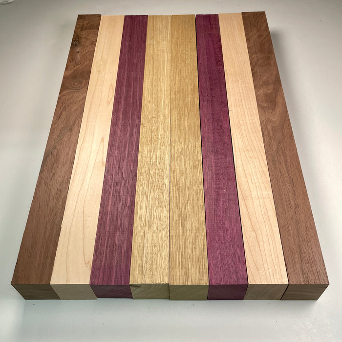 18" x 12" Walnut, Maple, Purpleheart + Black Limba Butcher Block Strip Pack