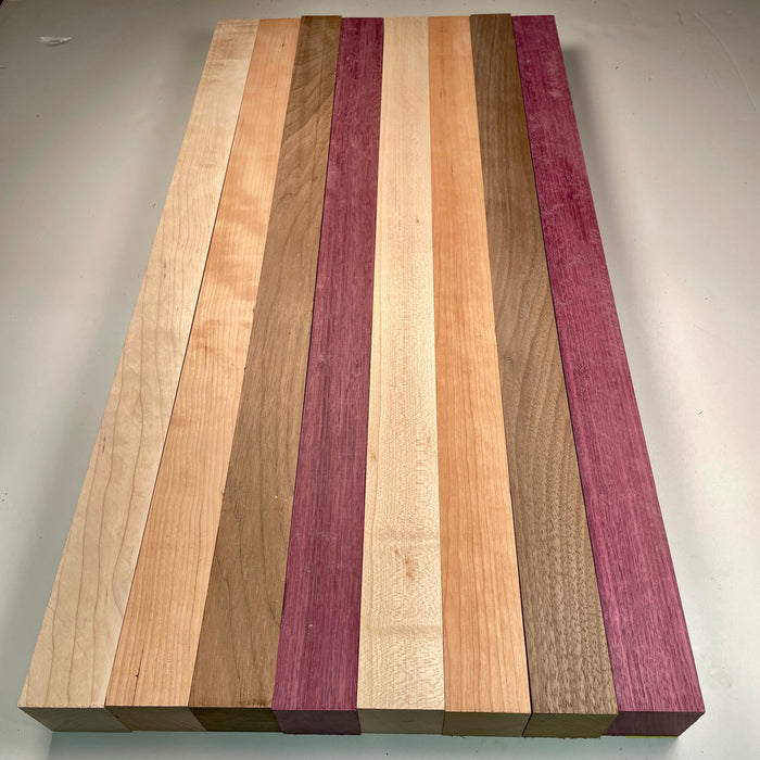 24" x 12" Walnut, Maple, Cherry + Purpleheart Butcher Block Strip Pack