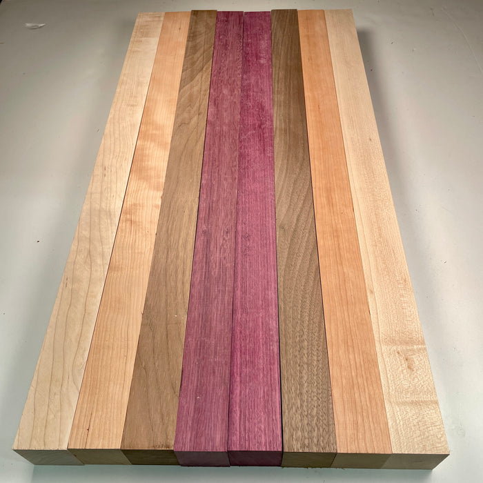 24" x 12" Walnut, Maple, Cherry + Purpleheart Butcher Block Strip Pack