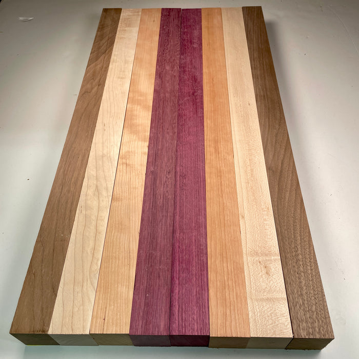 24" x 12" Walnut, Maple, Cherry + Purpleheart Butcher Block Strip Pack
