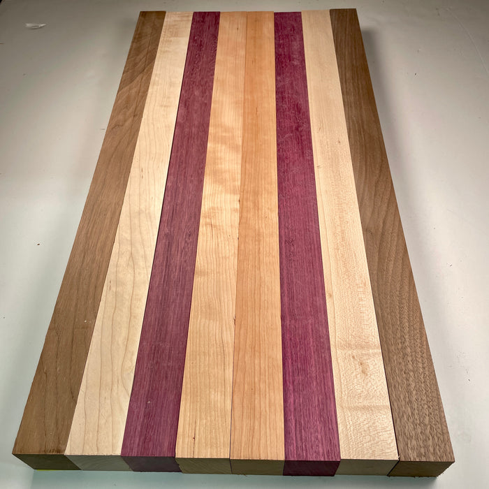 24" x 12" Walnut, Maple, Cherry + Purpleheart Butcher Block Strip Pack