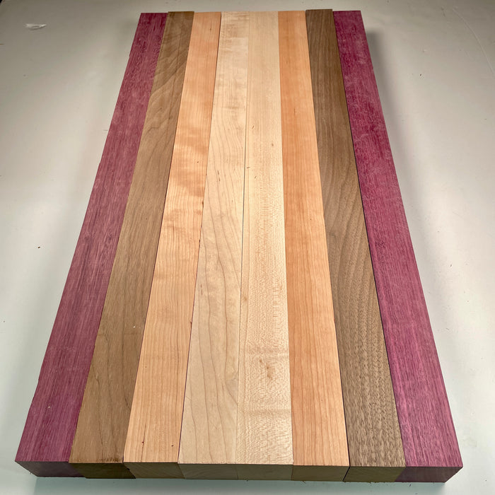 24" x 12" Walnut, Maple, Cherry + Purpleheart Butcher Block Strip Pack