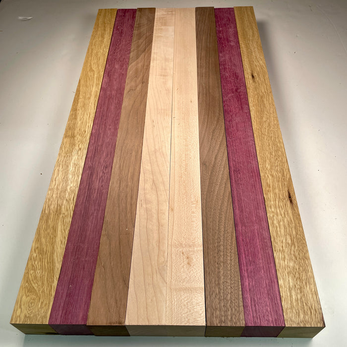 24" x 12" Walnut, Maple, Purpleheart + Black Limba Butcher Block Strip Pack