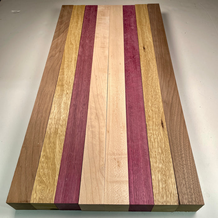 24" x 12" Walnut, Maple, Purpleheart + Black Limba Butcher Block Strip Pack