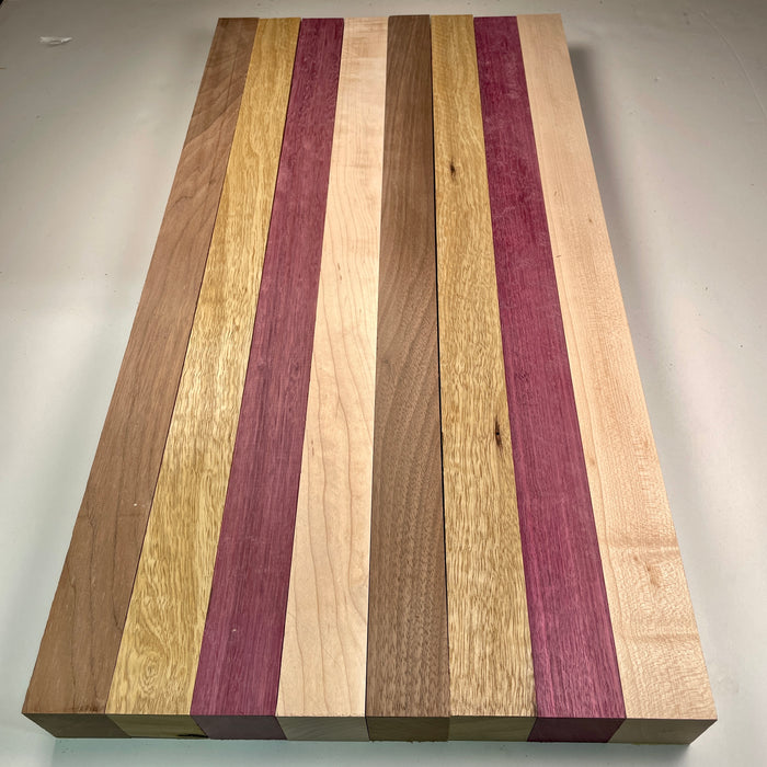 24" x 12" Walnut, Maple, Purpleheart + Black Limba Butcher Block Strip Pack
