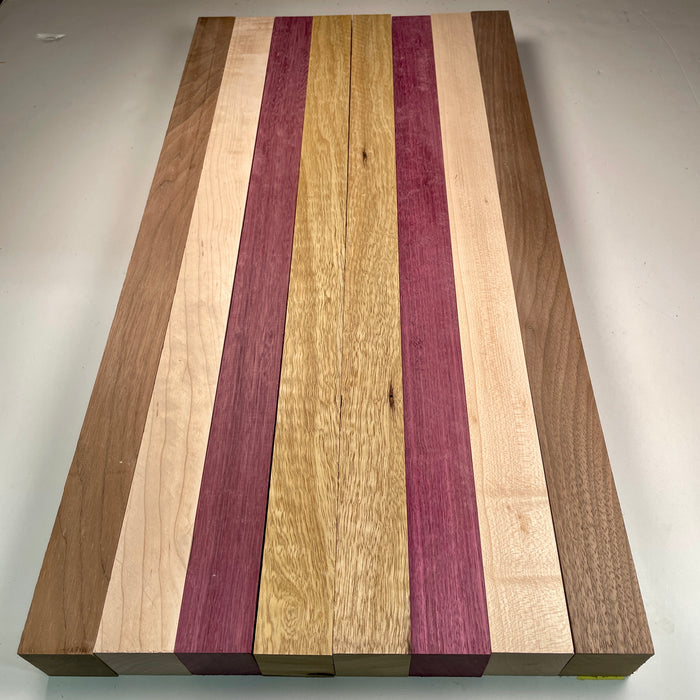 24" x 12" Walnut, Maple, Purpleheart + Black Limba Butcher Block Strip Pack