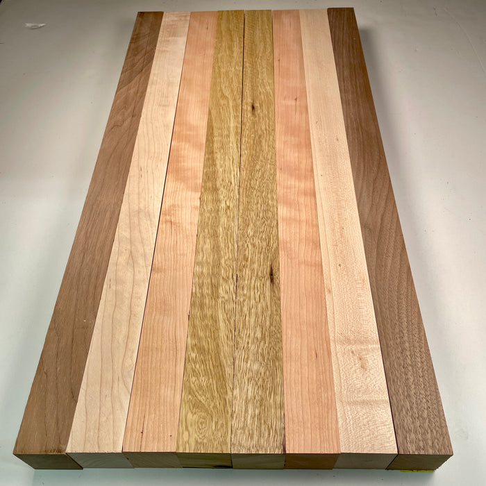24" x 12" Walnut, Maple, Cherry + Black Limba Butcher Block Strip Pack