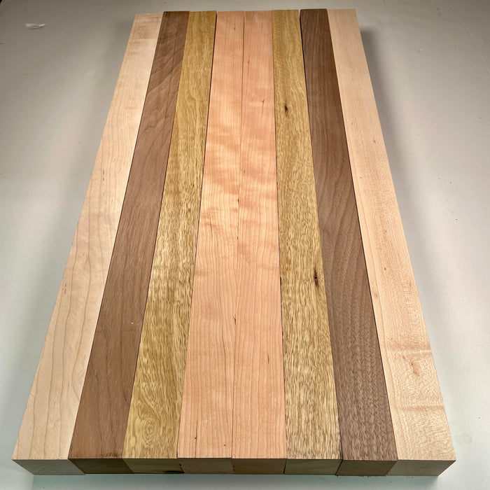 24" x 12" Walnut, Maple, Cherry + Black Limba Butcher Block Strip Pack