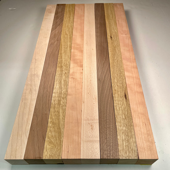24" x 12" Walnut, Maple, Cherry + Black Limba Butcher Block Strip Pack