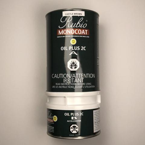 large container of a two part oil finish that can be applied to hard woods for best effect