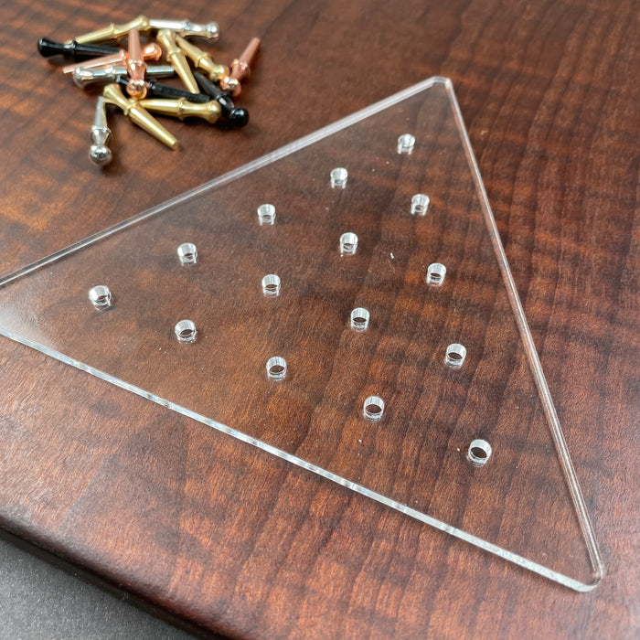 1 Triangle Peg Solitaire Template + 14 Pegs + 1 Drill Bit